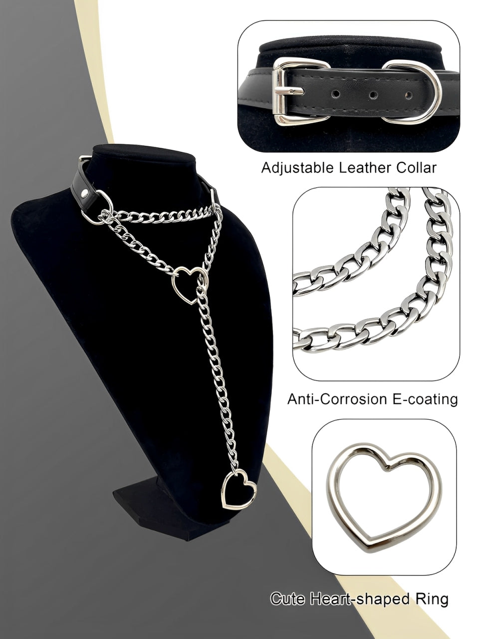 LoveChains™ - Deri Kalp Tokalı Zincir Choker Kolye (MODEL 2)