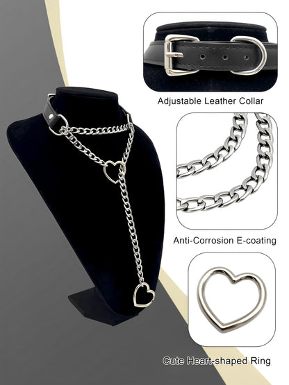 LoveChains™ - Deri Kalp Tokalı Zincir Choker Kolye (MODEL 2)